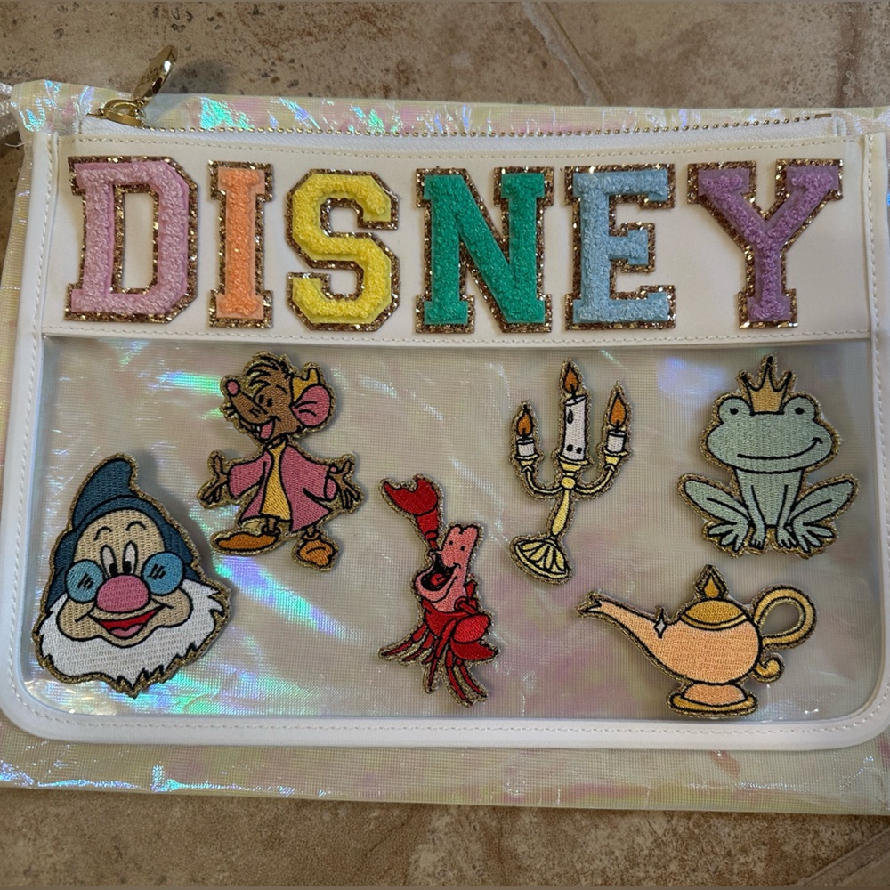 Disney Stoney Clover Clear flat  pouch with sewn on Characters